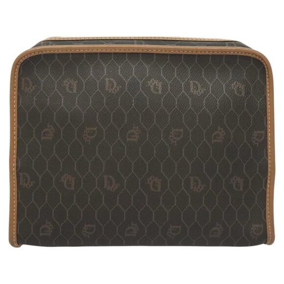 Christian Dior Honeycomb Canvas Clutch Bag PVC Leather Black gold Auth - Picture 2 of 16